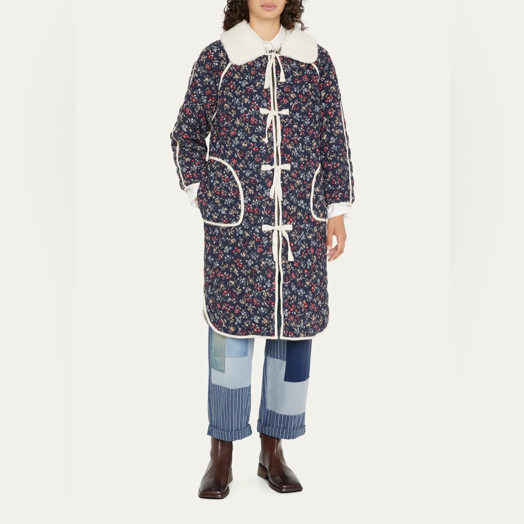 The Great. The Reversible Long Quilted Puffer Jacket Floral Long Length Size 2 M